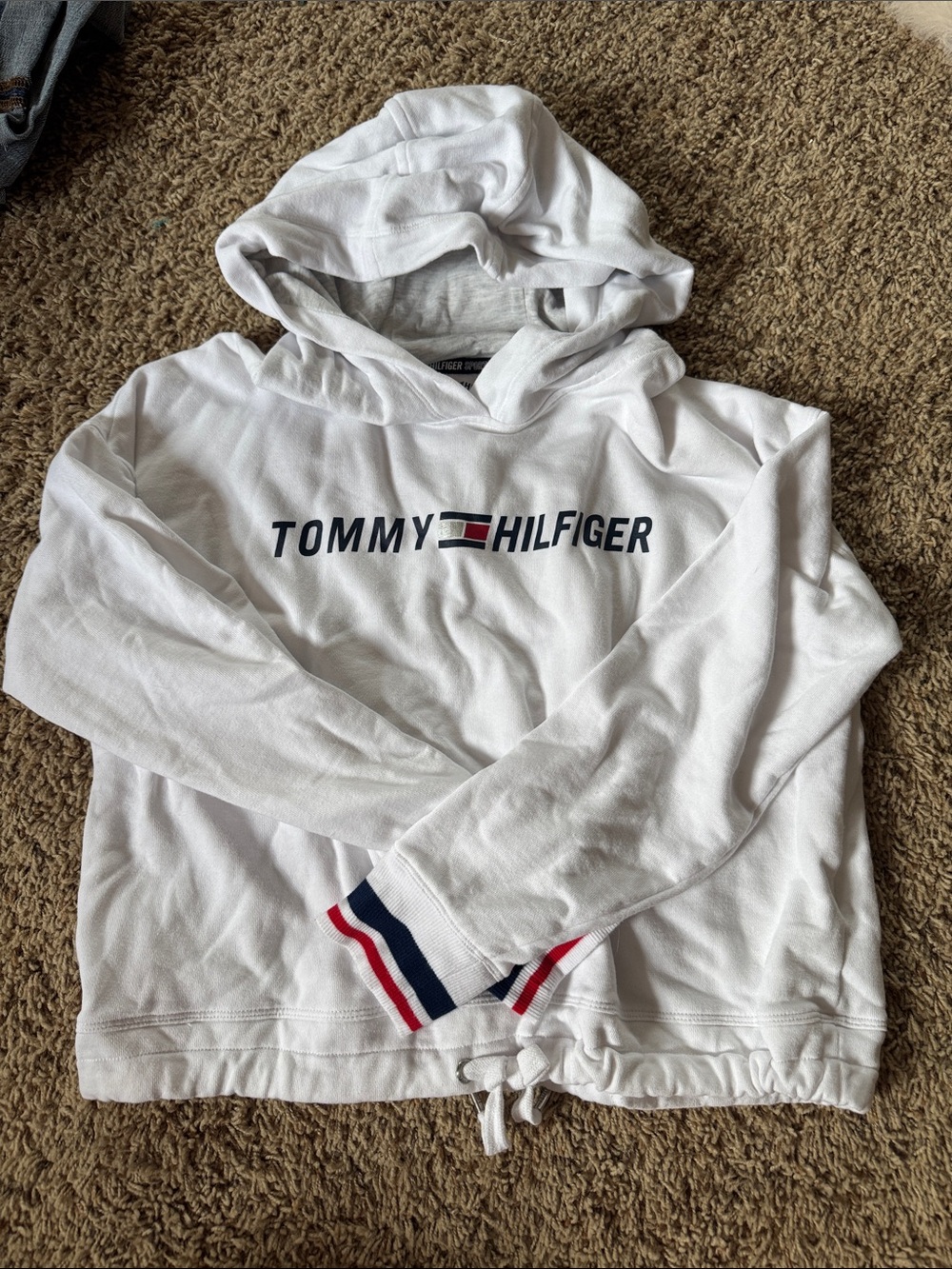 Tommy Hilfiger White Hoodie with Navy & Red Trim